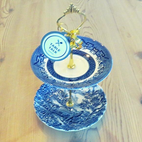 Vintage MINI BLUE PLATE Dessert Soap STAND 2-Tiered - Picture 2 of 2